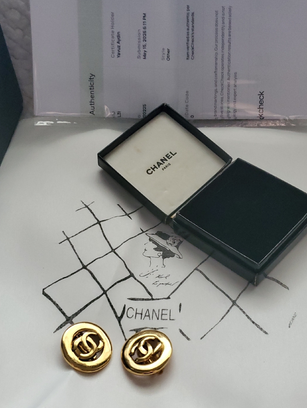 CHANEL Gold CC Button Earrings - Picture 4 of 14